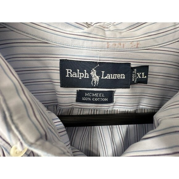 Ralph Lauren McMeel Shirt Mens Size XL Blue Striped Long Sleeve Button Up Cotton - Picture 7 of 8